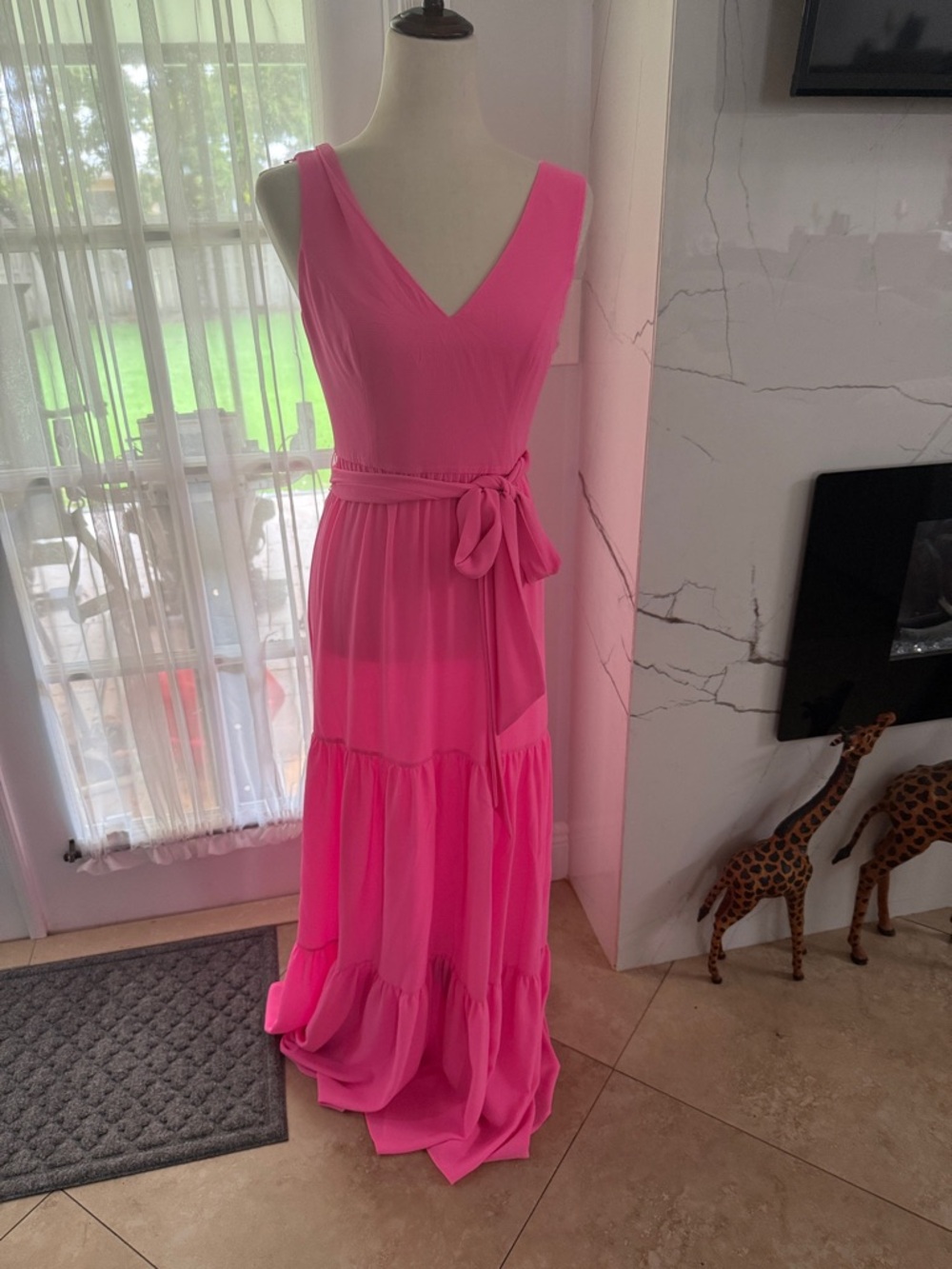 Lilly Pulitzer Hot Pink Sleeveless V-Neck Maxi Dress with Waist Tie